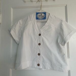 Mango White Button-Down Shirt with Brown Buttons